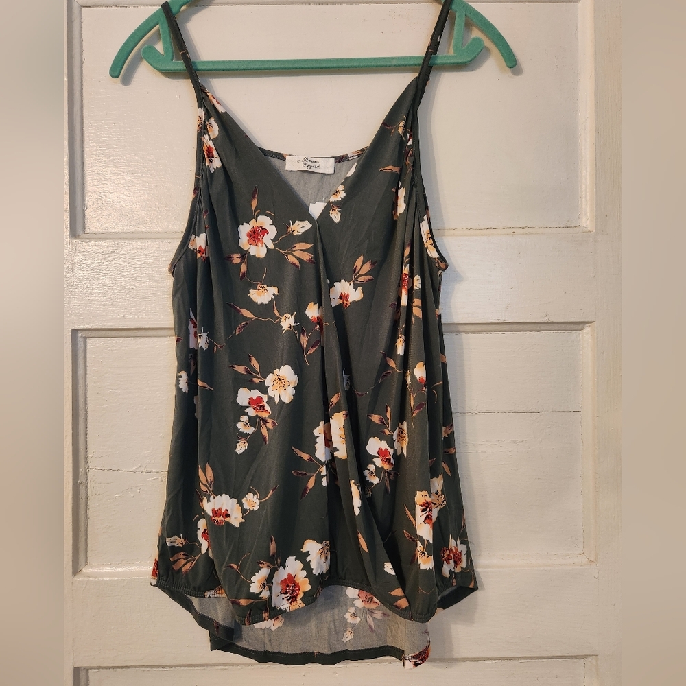 Beacon Tank, Olive Green Floral Camisole, Faux Wrap Style Sz Large Stitchfix NWT